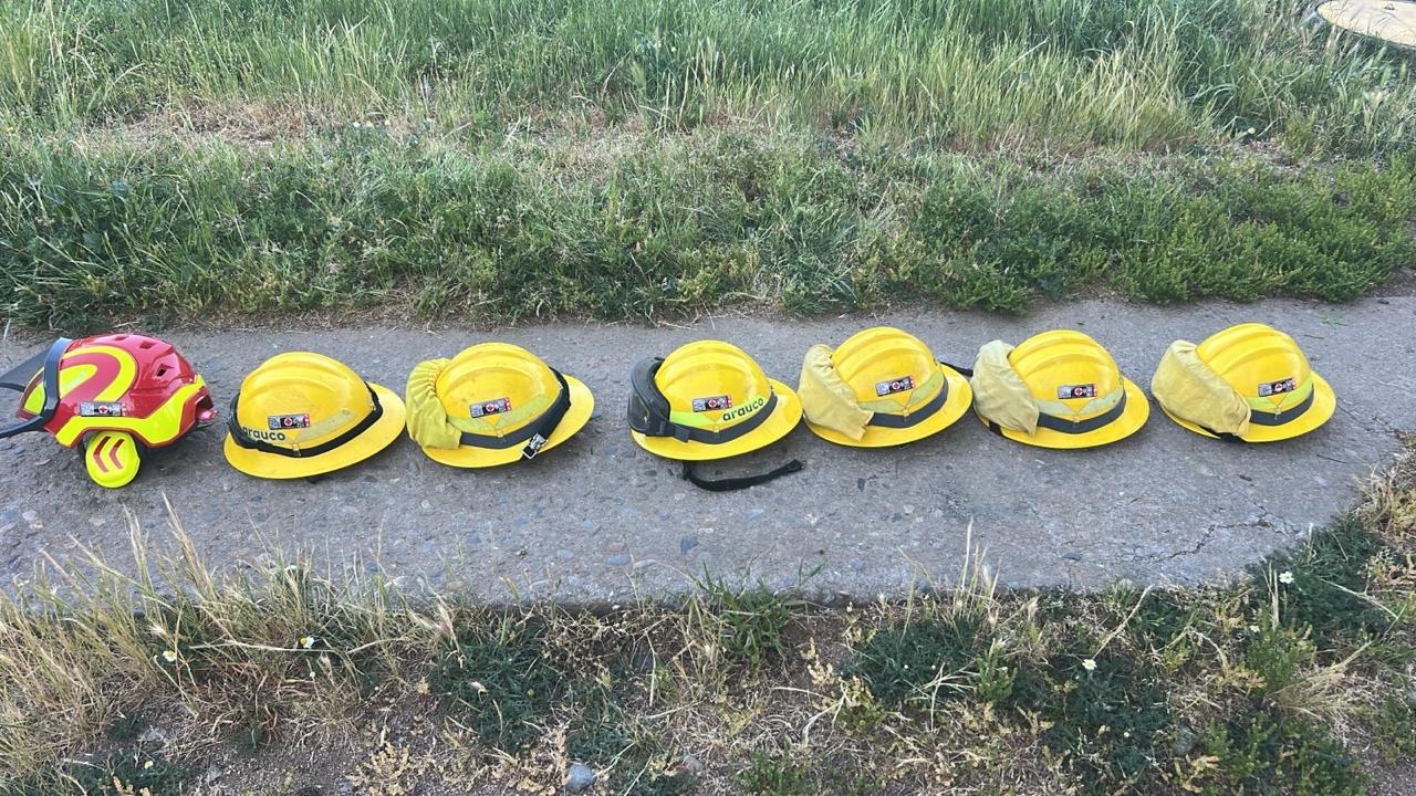 Cascos de cuadrilla con identificadores QRescueID en faena Arauco